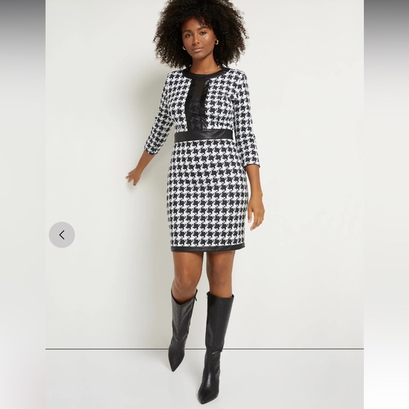 New York & Company Houndstooth Sheath Dress - Superflex NEW sz small - Picture 2 of 7
